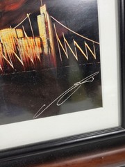 Original Signed Spray Paint Art, NYC Skyline Cityscape & Planets, Framed Modern