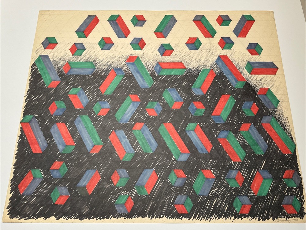 ABSTRACT DRAWING 1970’S PROFESSOR LUBENSKY POP MODERNIST CHICAGO KANSAS LISTED