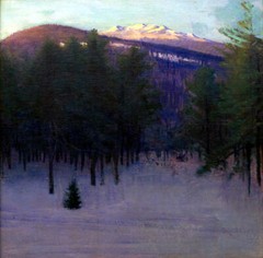 Oil painting Abbott-Handerson-Thayer-Monadnock-in-Winter landscape with mountain