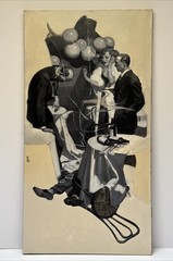 Antique Art Deco Painting Portrait Crime Fashion Large Oil Illustration 1930’s