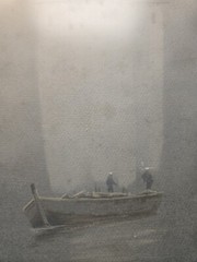Original Watercolor Painting of Boat in Fog Signed by Yamashita, Framed in Tokyo