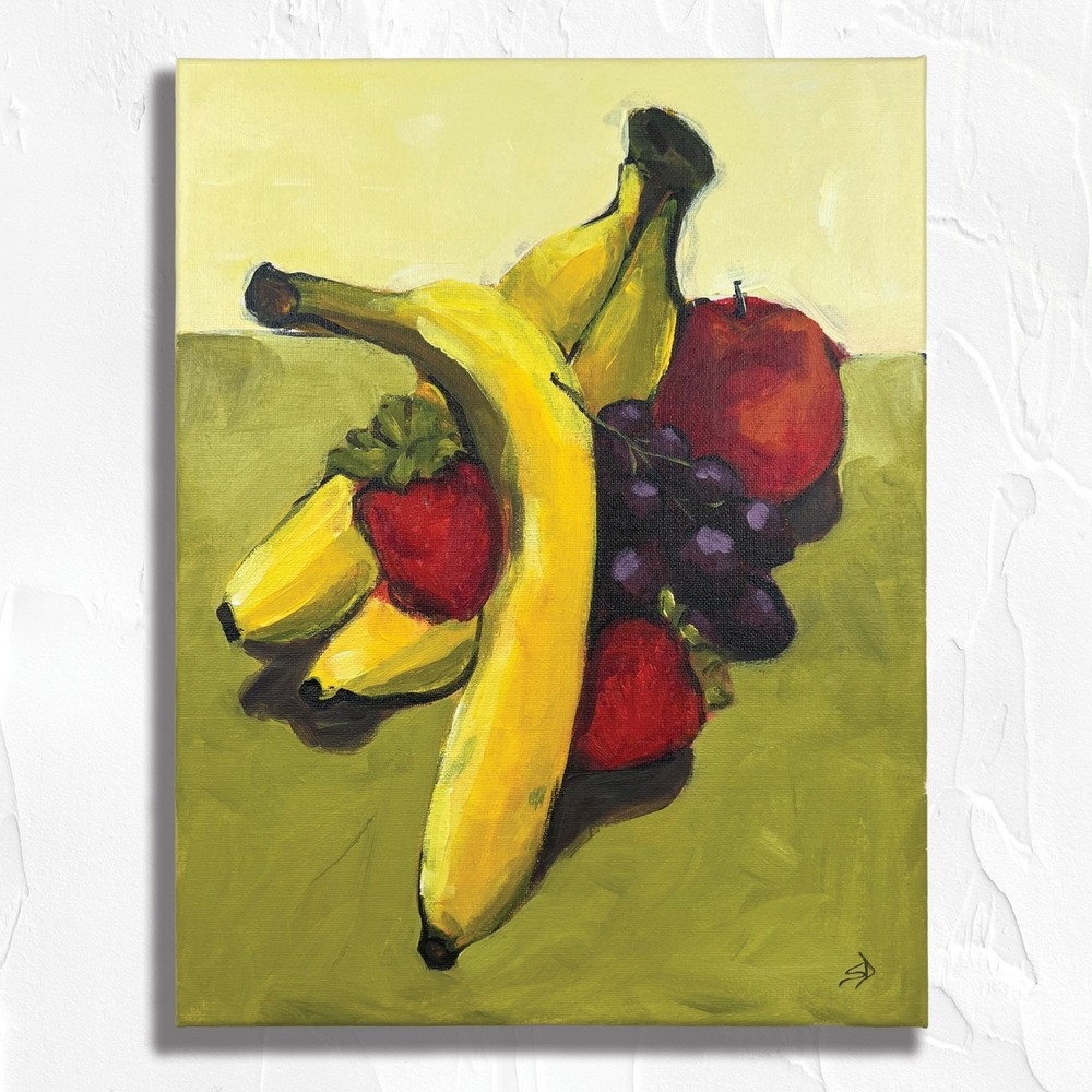 Original Still Life Fruit Painting 11×14 Bold Brush Strokes Acrylic on Canvas