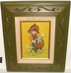 M.TISDALE GIRL WITH FLORAL BASKET ORIGINAL OIL ON CANVAS PAINTING