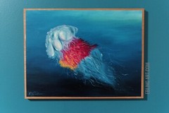 Original animal art Oil Painting Sea Life Jelly Fish signed