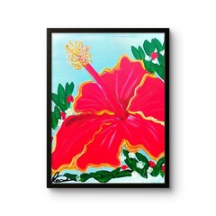 Original art 14 X 11 Hibiscus CANVAS Colorful Modern Art Acrylic Painting
