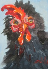 Delilah rooster chicken impressionist oil painting original bird farm