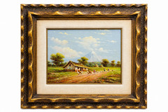 Oswaldo Moncayo Oil Painting Ecuador Village Landscape Signed Framed Folk Art
