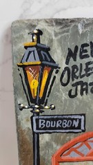 Vintage Handpainted Slate New Orleans Tile By Vivian E Laiche Bourbon St 1985 LA