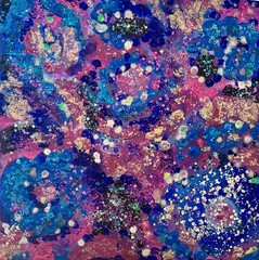 Original abstract glitter painting 10 x 10 inches on stretched canvas