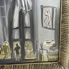 HARVEY PARKS WATERCOLOR PAINTING 1975 FIGURES IN A ROOM W/ WINDOWS