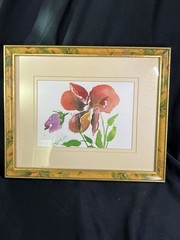 CM BURKLEY ORGINAL WATER COLOR IRIS FLOWER PAINTING 10.75 X 8.75”