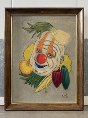 🔥 Vintage Old Outsider NIGHTMARE Vegetable Pogo CLOWN Circus FREAK Oil Painting
