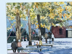 ARLENE CORNELL SIGNED ORIGINAL WATERCOLOR PAINTING PUBLIC PARK FIGURES PEOPLE