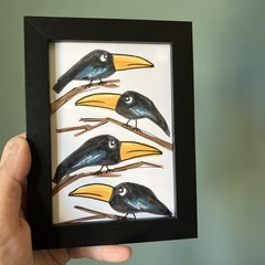 Ravens,crows,birds,funny,cute,original,miniature Painting,small,mini,framed