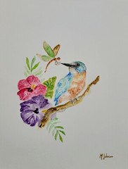 Little Bird / Robin / Dragonfly Watercolor artwork, Handmade, Original on paper