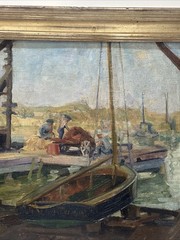 Antique Painting Wpa Era Impressionist Marina Nautical Blanch Whelan Listed Oil