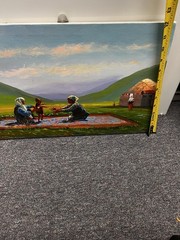 Mongolian Oil Painting Family Signed on back