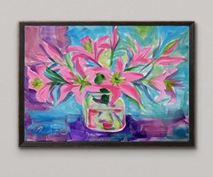 Original Bold 11×14 Impressionist Floral Painting Acrylic Canvas Signed Decor