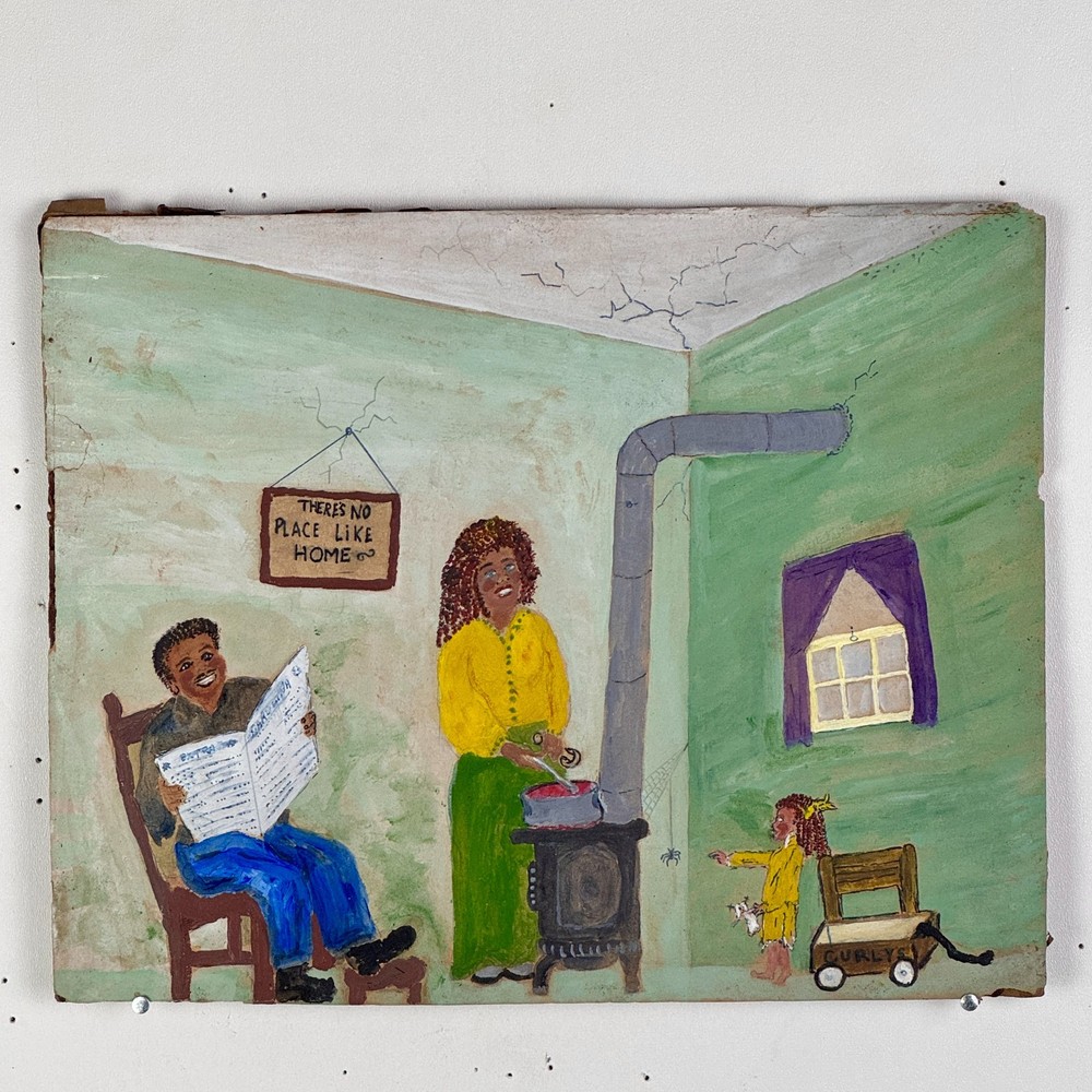 Original Outsider Folk Art Black Americana Painting on Paper Depicting Family