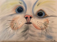 Original oil painting signed 11 x 14 in colorful white cat