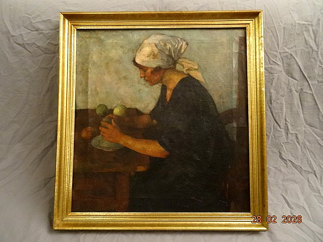 !!! CARL SCHMITZ – PLEIS 1877 – 1943 DÜSSELDORF YOUNG WOMAN CLEANING FRUIT!!!