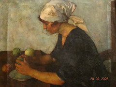 !!! CARL SCHMITZ – PLEIS 1877 – 1943 DÜSSELDORF YOUNG WOMAN CLEANING FRUIT!!!