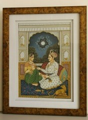 Mughal Painting With Frame Emperor Akbar & Jodha Bai In Love Scene 15×19 Inches