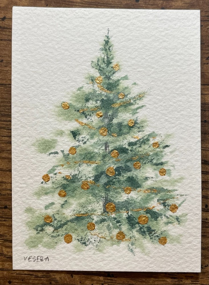ACEO Original Watercolor Nature Christmas Tree – 2.5×3.5 in – NEW