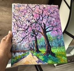 Original Oil Painting Cherry Blossoms Trees on stretched canvas 30X25cm Signed