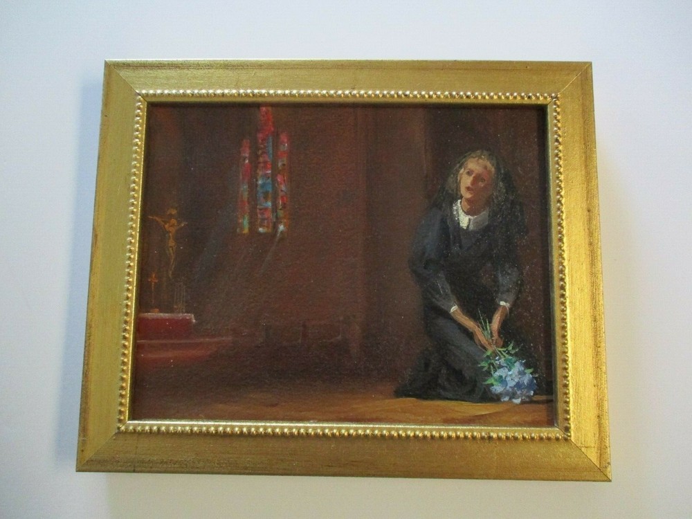 PAINTING VINTAGE ICONIC PORTRAIT RELIGIOUS ICON CHURCH STAINED GLASS WOMAN