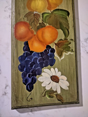 Vntg Hand Painted Fruit Wood Wall Plaque Country Cottagcore MCM Decor 24″ X 7.5″