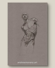 Original Mixed Media Male Portrait Figure Drawing Toned Paper Size (5.5×8.5)
