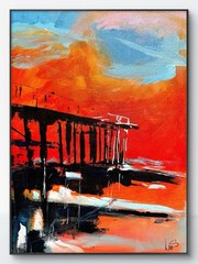 SAMATOWIC Sunset Pier 12×16 Abstract Expressionism Signed Original Art 618