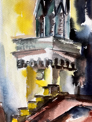 ::HANS LINDENTHAL *1938 CHURCH TOWER WATERCOLOR GALLERY SIGNED RARE GOTHIC DOM