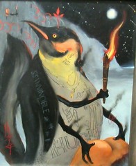 S.S. INVINCIBLE RARE PENGUIN ANIMATION OIL ON MASONITE POP ART PAINTING SIGNED