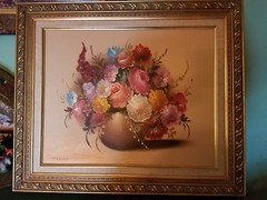 Beautiful Oil Painting Floral On Canvas Signed Roses Gold Frame P.H.Havens Nice