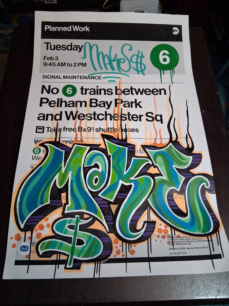 NYC Train Sign – Original – MAKE$ Painted In Acrylic- 11 x 17 Inches
