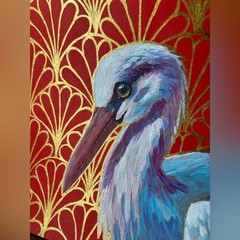 Original Stork painting Bird art deco realism surreal Nature handmade Artettina