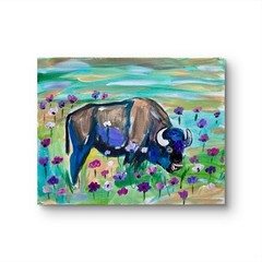 Original Expressionist 11×14 Native Art Buffalo Painting Teal Wall Art Canvas