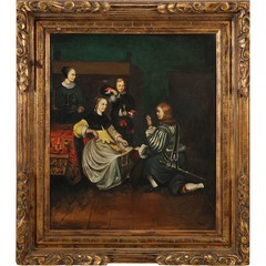 „Presentation of the Medallion“ after Caspar Netscher,17th-century Dutch Painter