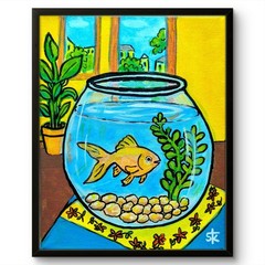 Original Acrylic Goldfish 8×10 Canvas Painting Contemporary Signed Bold Colors