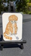 ACEO Cat Series 8/8 Signed OOAK Original „Honey“ Tabby Cat Mouse Doodle Grafitti