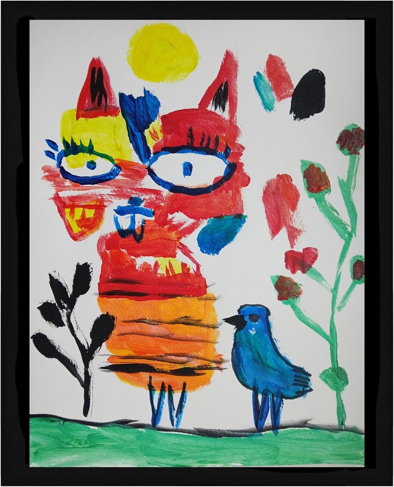 Abstract/Expressionism Cat Drawing 11×14 One of a Kind Colorful Art Painting