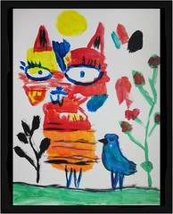 Abstract/Expressionism Cat Drawing 11×14 One of a Kind Colorful Art Painting