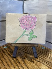Mini 3×5” Acrylic painting On canvas w/Easel Of A Pink Flower