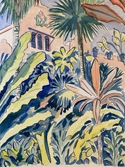 K C JONES Painting ROYAL HAWAIIAN HOTEL Tropical Garden Watercolor Honolulu Art