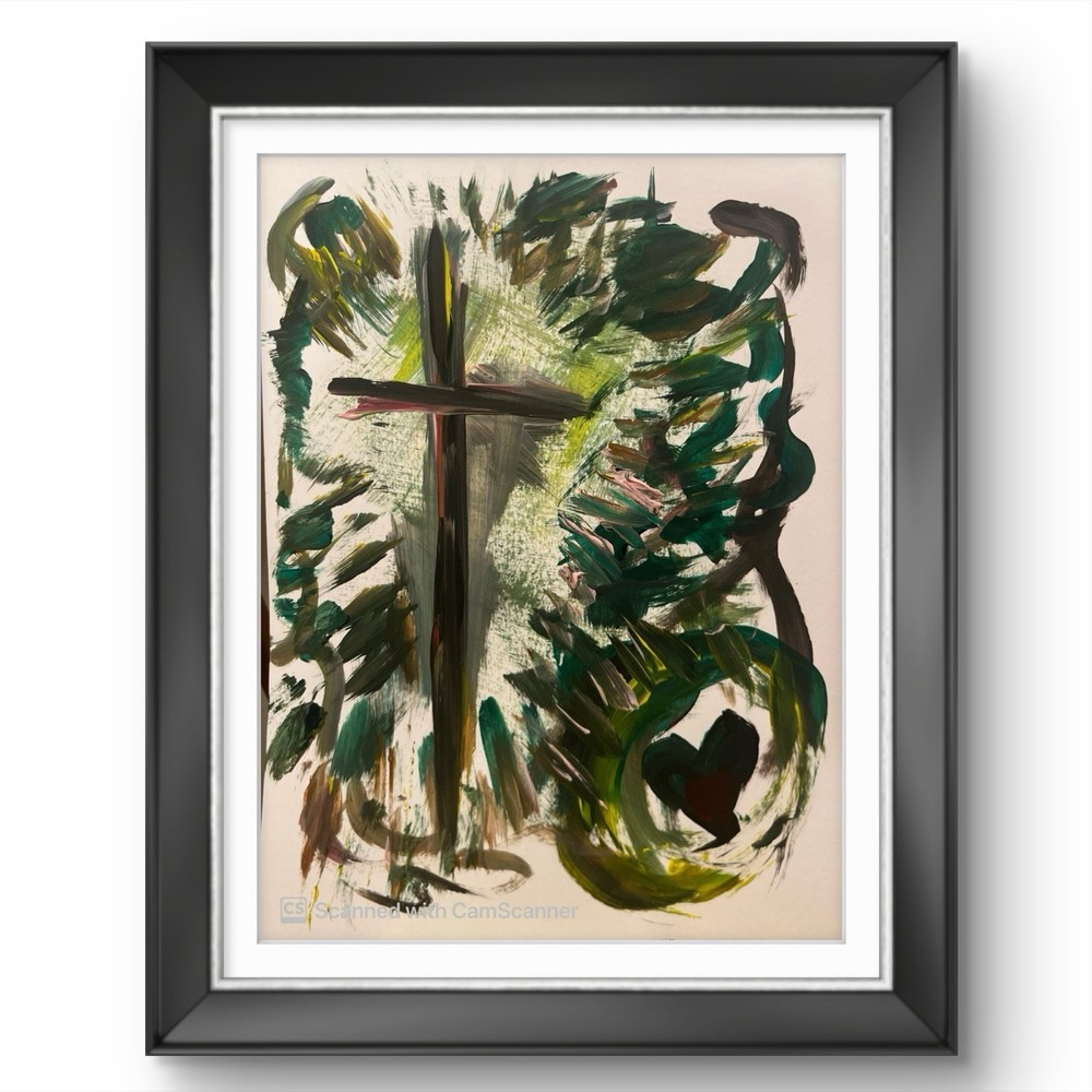 BLESSED#936P Cross Christian Art Original Neo Abstract Expressionism 11×14 Paper
