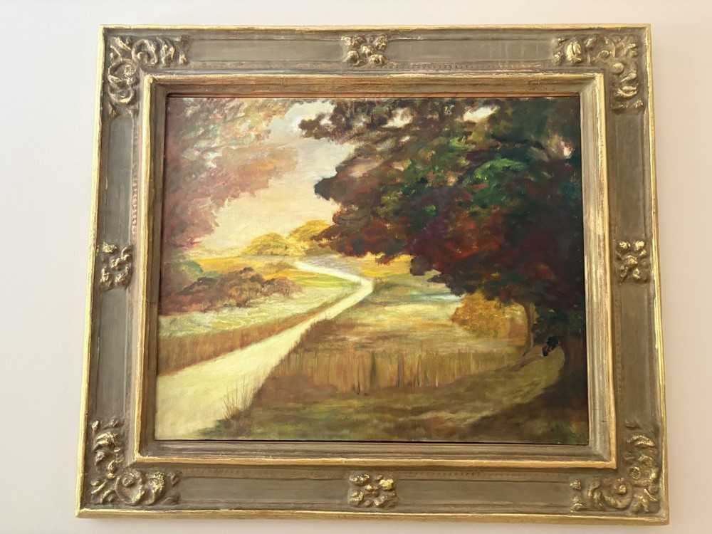 M. Bogin Large Vintage Signed Oil on Canvas – Trees Lining a Country Road