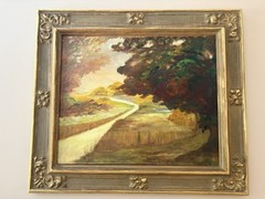 M. Bogin Large Vintage Signed Oil on Canvas – Trees Lining a Country Road