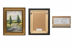 Framed Landscape Painting Style Wall Art Country Road Trees Gold Frame 19×15